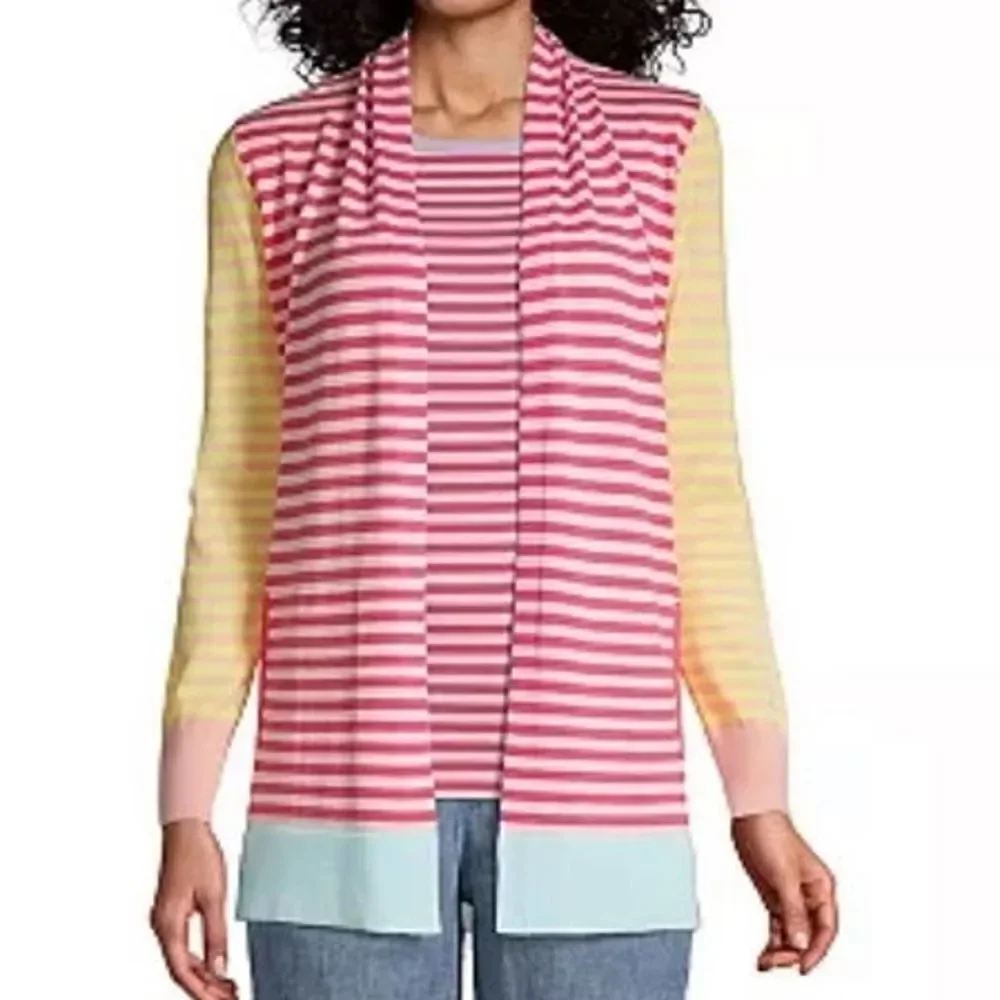 Lands' End Open Front Striped Cardigan-Size Medium‎